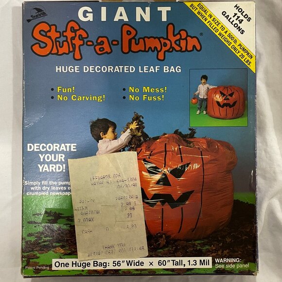 NOS Vintage Halloween Stuff A Pumpkin by Sun Hill Made in USA 114 gallon Leaf - Picture 2 of 14